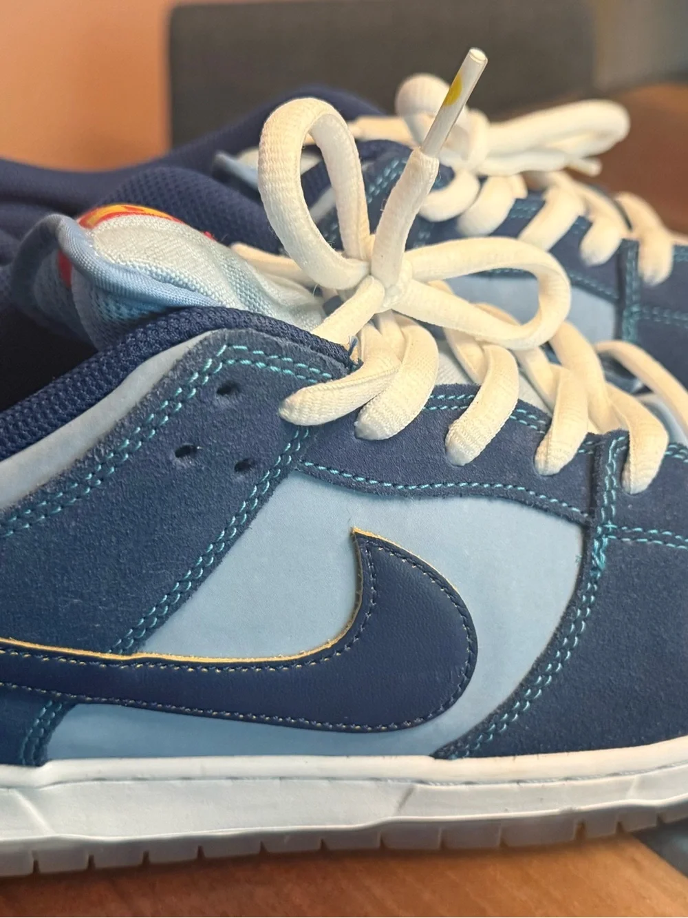 Nike SB Dunk Low Pro Blue and White with Yellow Accents - Picture 3 of 7